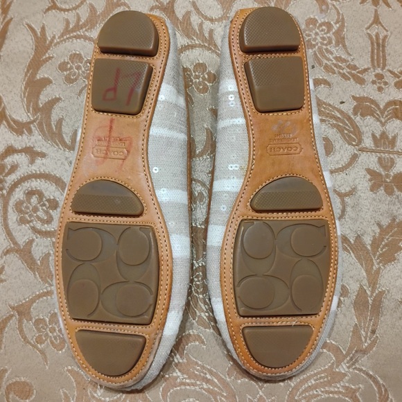 Coach Ireen Starfish Khaki Leather Canvas Sequin Designer Flats Size 6.5 B - Picture 7 of 10